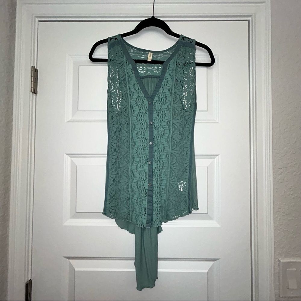 Tiny Button Front Criss Cross Tie Back Sleeveless Top